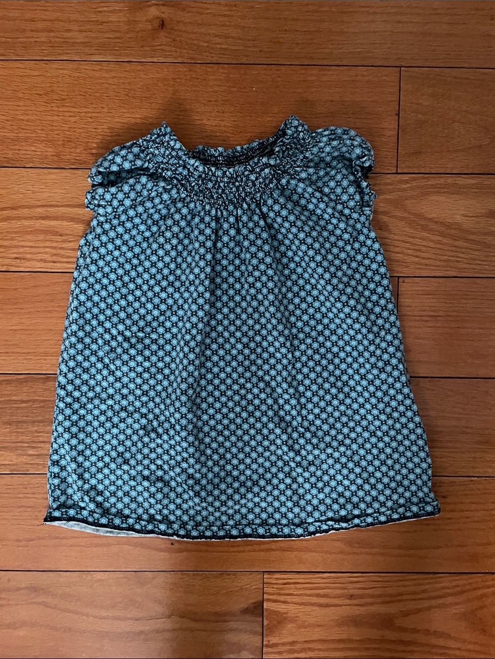 Lands' End Girls Teal and Navy Patterned Casual Dress